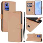 For Realme GT Neo 3 Skin Feel Solid Color Leather Phone Case with Lanyard(Nude)