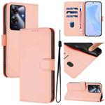 For Realme Note 60 4G Global Skin Feel Solid Color Leather Phone Case with Lanyard(Pink)