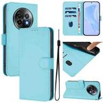 For Realme 13+ 5G Global Skin Feel Solid Color Leather Phone Case with Lanyard(Sky Blue)