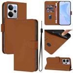 For Realme 14 5G / 14T 5G Global Skin Feel Solid Color Leather Phone Case with Lanyard(Brown)