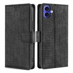 For iPhone 16 Skin Feel Crocodile Magnetic Clasp Leather Phone Case(Black)