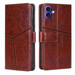 For iPhone 16 Plus Geometric Stitching Leather Phone Case(Dark Brown)