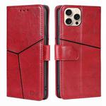 For iPhone 16 Pro Geometric Stitching Leather Phone Case(Red)