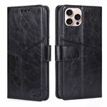 For iPhone 16 Pro Max Geometric Stitching Leather Phone Case(Black)