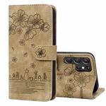 For Samsung Galaxy S23 Ultra 5G Cartoon Sakura Cat Embossed Leather Phone Case(Brown)