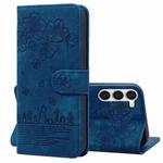 For Samsung Galaxy S23 5G Cartoon Sakura Cat Embossed Leather Phone Case(Royal Blue)