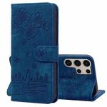 For Samsung Galaxy S25 Ultra 5G Cartoon Sakura Cat Embossed Leather Phone Case(Royal Blue)