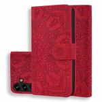 For Samsung Galaxy S24 5G Mandala Embossed Dual-Fold Calf Leather Phone Case(Red)