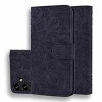 For Samsung Galaxy S23 FE 5G Mandala Embossed Dual-Fold Calf Leather Phone Case(Black)