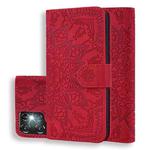 For Samsung Galaxy S24 Ultra 5G Mandala Embossed Dual-Fold Calf Leather Phone Case(Red)