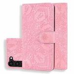 For Samsung Galaxy S23 5G Mandala Embossed Dual-Fold Calf Leather Phone Case(Pink)