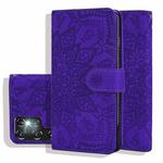 For Samsung Galaxy S23 Ultra 5G Mandala Embossed Dual-Fold Calf Leather Phone Case(Purple)