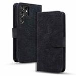For Samsung Galaxy S25 Ultra 5G Mandala Embossed Dual-Fold Calf Leather Phone Case(Black)