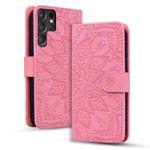 For Samsung Galaxy S25 Ultra 5G Mandala Embossed Dual-Fold Calf Leather Phone Case(Pink)