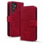 For Samsung Galaxy S25 Ultra 5G Mandala Embossed Dual-Fold Calf Leather Phone Case(Red)