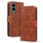 For Samsung Galaxy S25 Edge 5G Mandala Embossed Dual-Fold Calf Leather Phone Case(Brown)