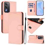 For OPPO A3 Pro Global Skin Feel Solid Color Leather Phone Case with Lanyard(Pink)