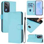 For OPPO A3 Pro Global Skin Feel Solid Color Leather Phone Case with Lanyard(Sky Blue)