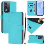 For OPPO A3 Pro Global Skin Feel Solid Color Leather Phone Case with Lanyard(Lake Blue)