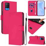 For OPPO A54 4G / A54s / A55 5G Skin Feel Solid Color Leather Phone Case with Lanyard(Rose Red)