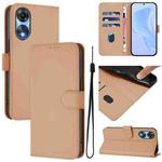 For OPPO A78 5G Global Skin Feel Solid Color Leather Phone Case with Lanyard(Nude)