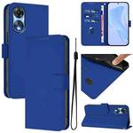 For OPPO A78 5G Global Skin Feel Solid Color Leather Phone Case with Lanyard(Dark Blue)