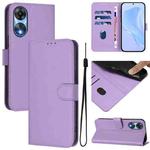 For OPPO A78 5G Global Skin Feel Solid Color Leather Phone Case with Lanyard(Lavender Purple)