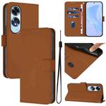 For OPPO A60 4G Global Skin Feel Solid Color Leather Phone Case with Lanyard(Brown)