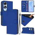 For OPPO A60 4G Global Skin Feel Solid Color Leather Phone Case with Lanyard(Dark Blue)