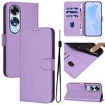 For OPPO A60 4G Global Skin Feel Solid Color Leather Phone Case with Lanyard(Lavender Purple)