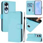 For OPPO A60 4G Global Skin Feel Solid Color Leather Phone Case with Lanyard(Sky Blue)