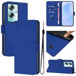 For OPPO A79 5G Global Skin Feel Solid Color Leather Phone Case with Lanyard(Dark Blue)