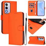 For OPPO A80 5G EU Skin Feel Solid Color Leather Phone Case with Lanyard(Orange)