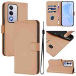 For OPPO A80 5G EU Skin Feel Solid Color Leather Phone Case with Lanyard(Nude)