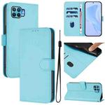 For OPPO F17 Pro Skin Feel Solid Color Leather Phone Case with Lanyard(Sky Blue)