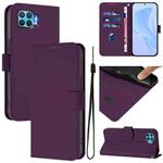 For OPPO F17 Pro Skin Feel Solid Color Leather Phone Case with Lanyard(Violet)