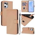 For OPPO Find X5 Pro Skin Feel Solid Color Leather Phone Case with Lanyard(Nude)