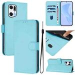 For OPPO Find X5 Pro Skin Feel Solid Color Leather Phone Case with Lanyard(Sky Blue)