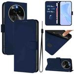 For OPPO Find X6 Pro Skin Feel Solid Color Leather Phone Case with Lanyard(Navy Blue)