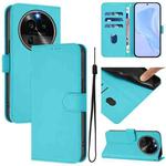 For OPPO Find X6 Pro Skin Feel Solid Color Leather Phone Case with Lanyard(Lake Blue)