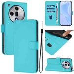 For OPPO Find X7 Skin Feel Solid Color Leather Phone Case with Lanyard(Lake Blue)