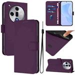 For OPPO Find X7 Skin Feel Solid Color Leather Phone Case with Lanyard(Violet)