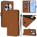 For OPPO Find X7 Ultra Skin Feel Solid Color Leather Phone Case with Lanyard(Brown)