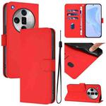 For OPPO Find X7 Ultra Skin Feel Solid Color Leather Phone Case with Lanyard(Red)