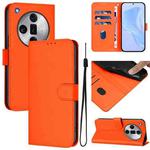 For OPPO Find X7 Ultra Skin Feel Solid Color Leather Phone Case with Lanyard(Orange)