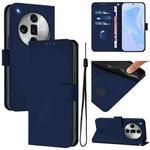 For OPPO Find X7 Ultra Skin Feel Solid Color Leather Phone Case with Lanyard(Navy Blue)