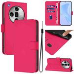 For OPPO Find X7 Ultra Skin Feel Solid Color Leather Phone Case with Lanyard(Rose Red)