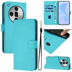 For OPPO Find X7 Ultra Skin Feel Solid Color Leather Phone Case with Lanyard(Lake Blue)