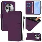 For OPPO Find X7 Ultra Skin Feel Solid Color Leather Phone Case with Lanyard(Violet)