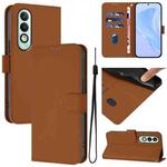 For OPPO K12x 5G Global Skin Feel Solid Color Leather Phone Case with Lanyard(Brown)